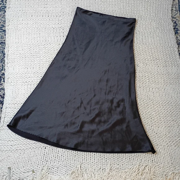 Rachel Zoe Black Silky Satin A-line Pull On Maxi Skirt - Picture 5 of 5